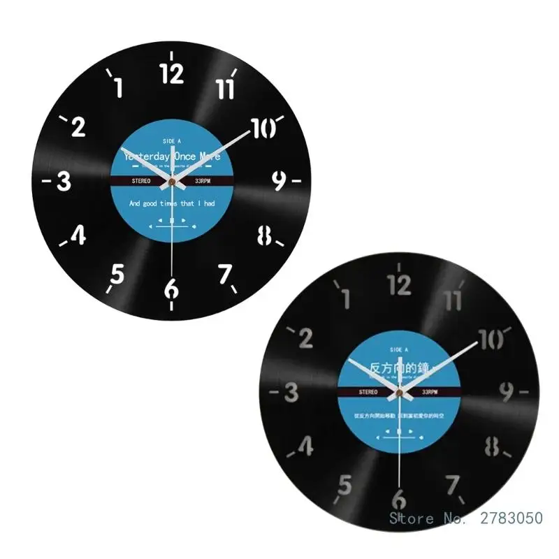 Modern Vinyls Record Reverse Running Time Wall Clock 12Inch for Home Wall Decors