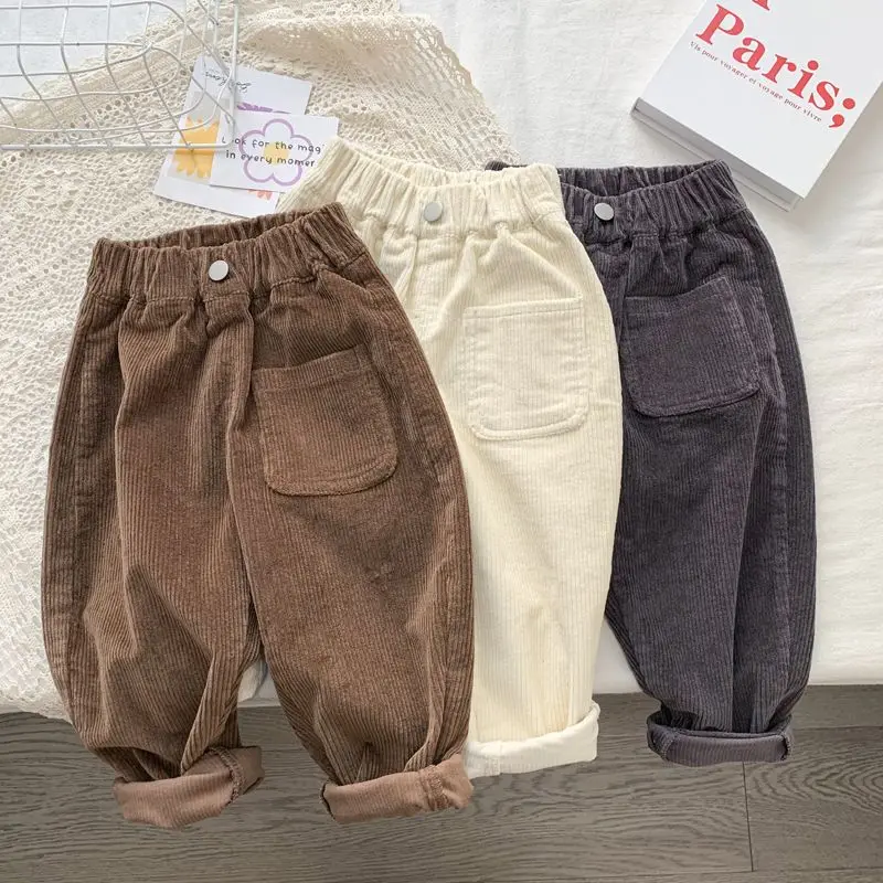 Boy Korean Children\'s Clothing Spring Fall Kids Trousers Corduroy Boys Pants Solid Pants Baby Girls Outfit Clothes for Teenagers