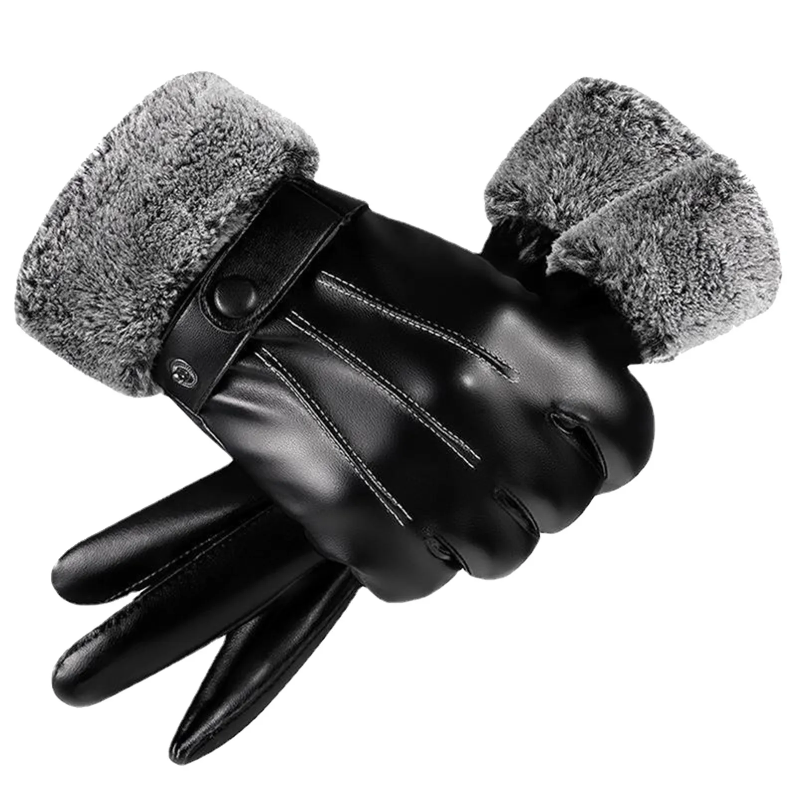 Male Winter Autumn Driving Mittens Waterproof Tactical Glove Fleece Linings Leather Gloves Men\'s PU Leather Cashmere Warm Sports