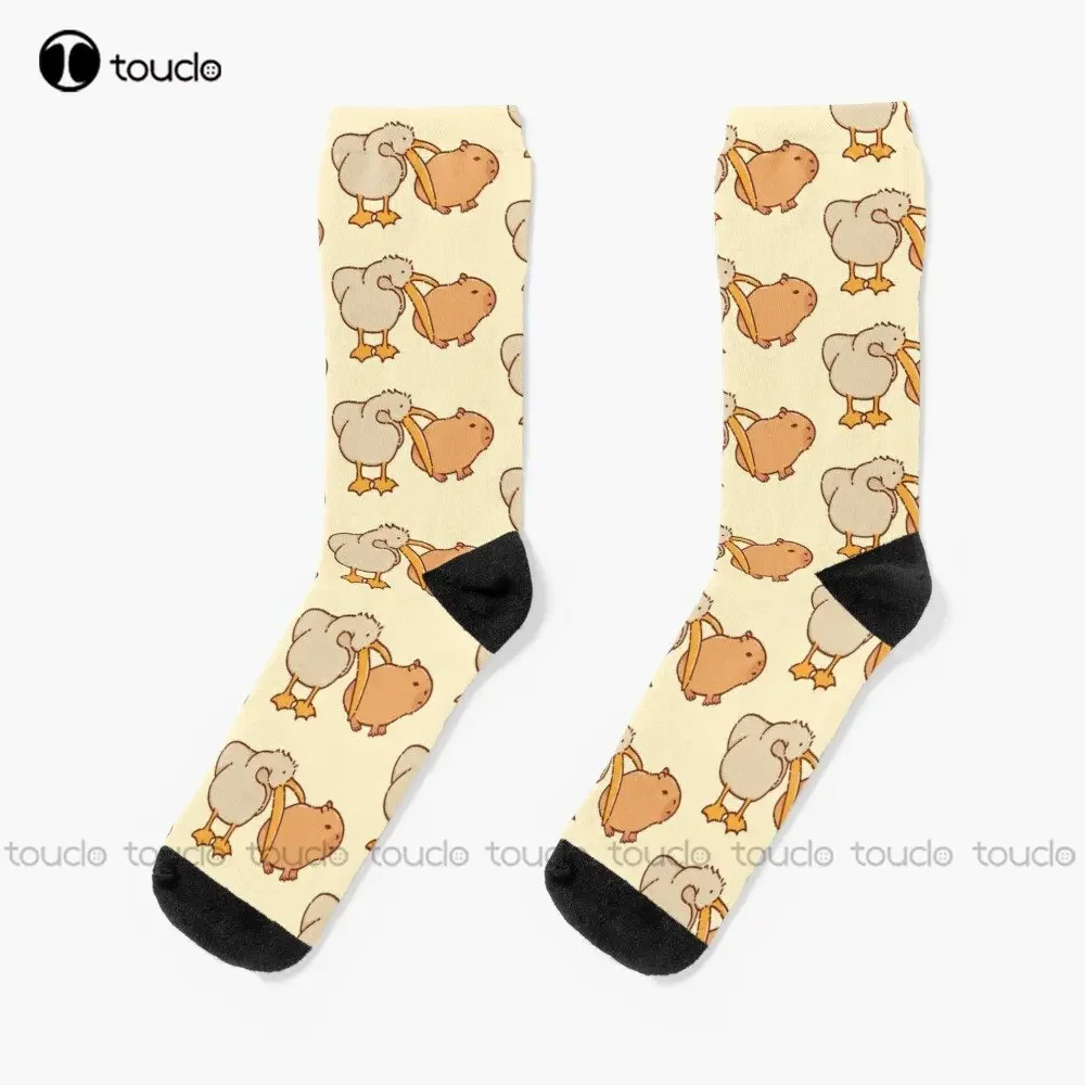 

Pelican And Capybara Very Cute Socks White Socks Mens Personalized Custom Unisex Adult Teen Youth Socks 360° Digital Print