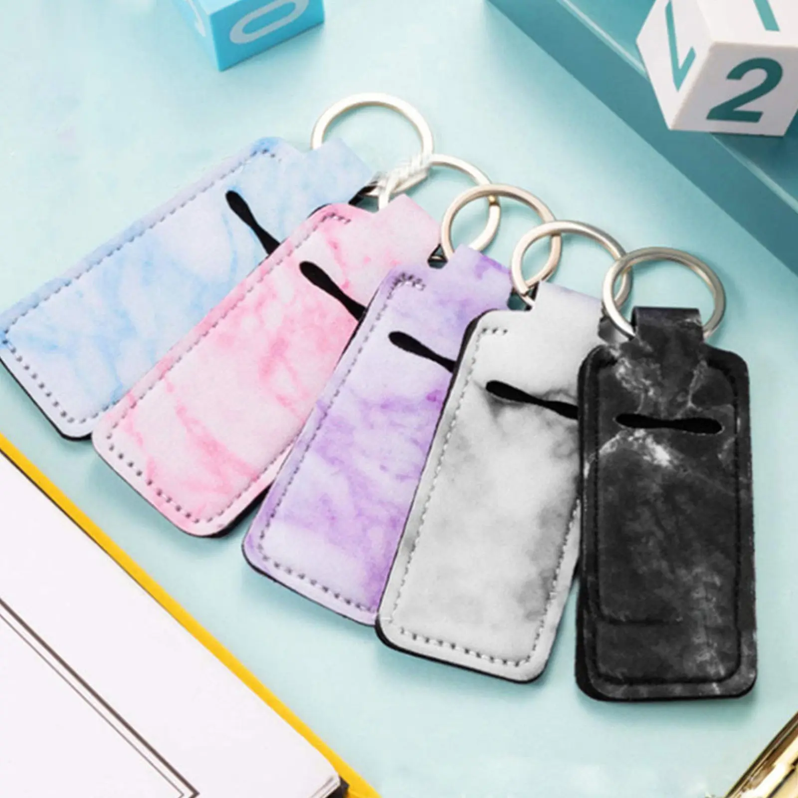 

20Pcs Marble Printed Lipstick Holder Keychain Lip Cream Cover Neoprene Wristlet Key Chain Accessories Holder Keychain