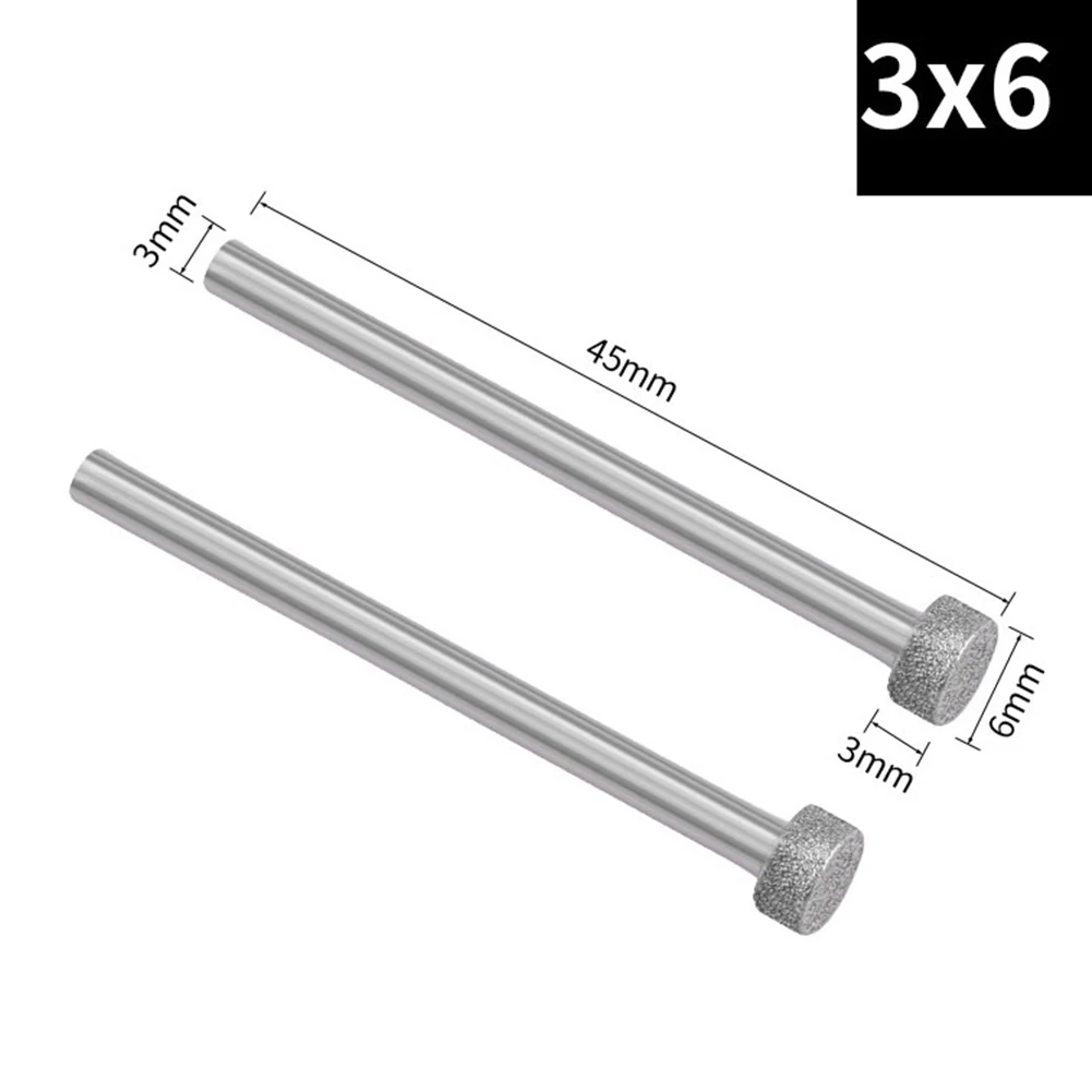 2PCS 6/8/10/10mm Kopf Diamant Schleifen Kopf 3mm Schaft Grate Schleif Polieren jade Stein Carving Werkzeuge Zubehör