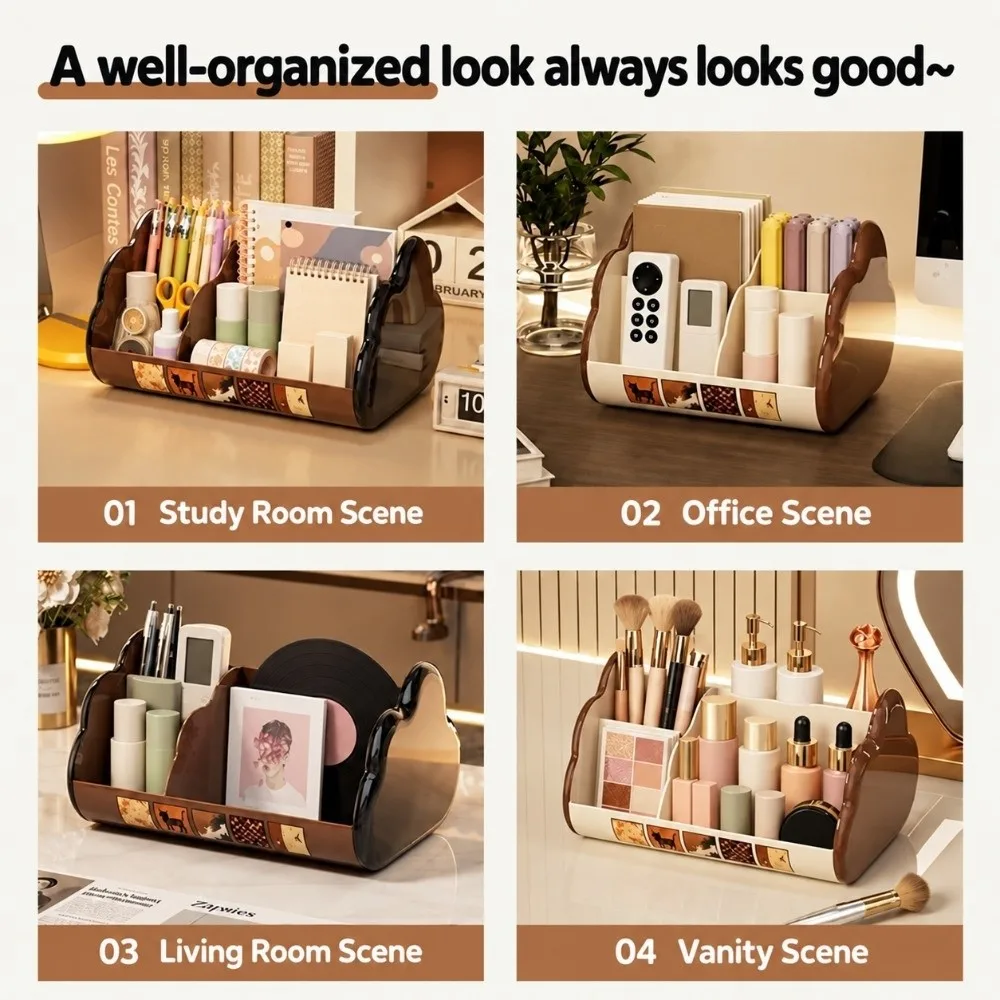 Portable Plastic Desktop Storage Box Cloud Shape Multi-Compartment Pen Holder Makeup Holder School Office Home