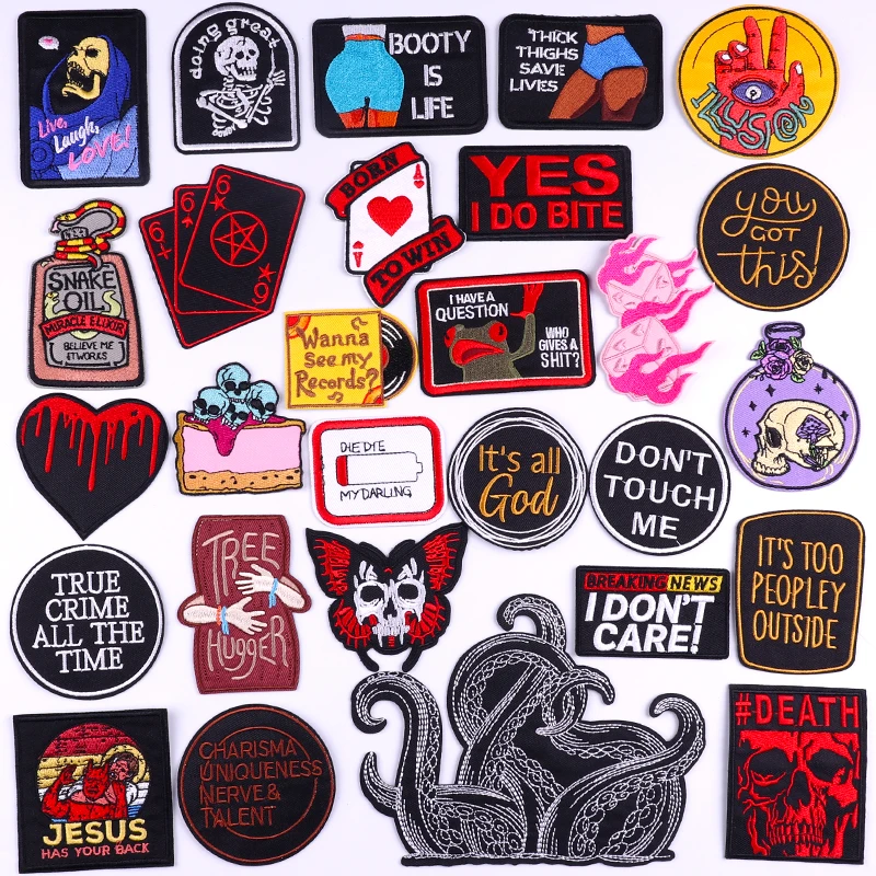 Punk Embroidery Patch Iron On Patches For Clothing Thermoadhesive Patches On Clothes Jacket DIY Sewing Fusible Patch For Clothes