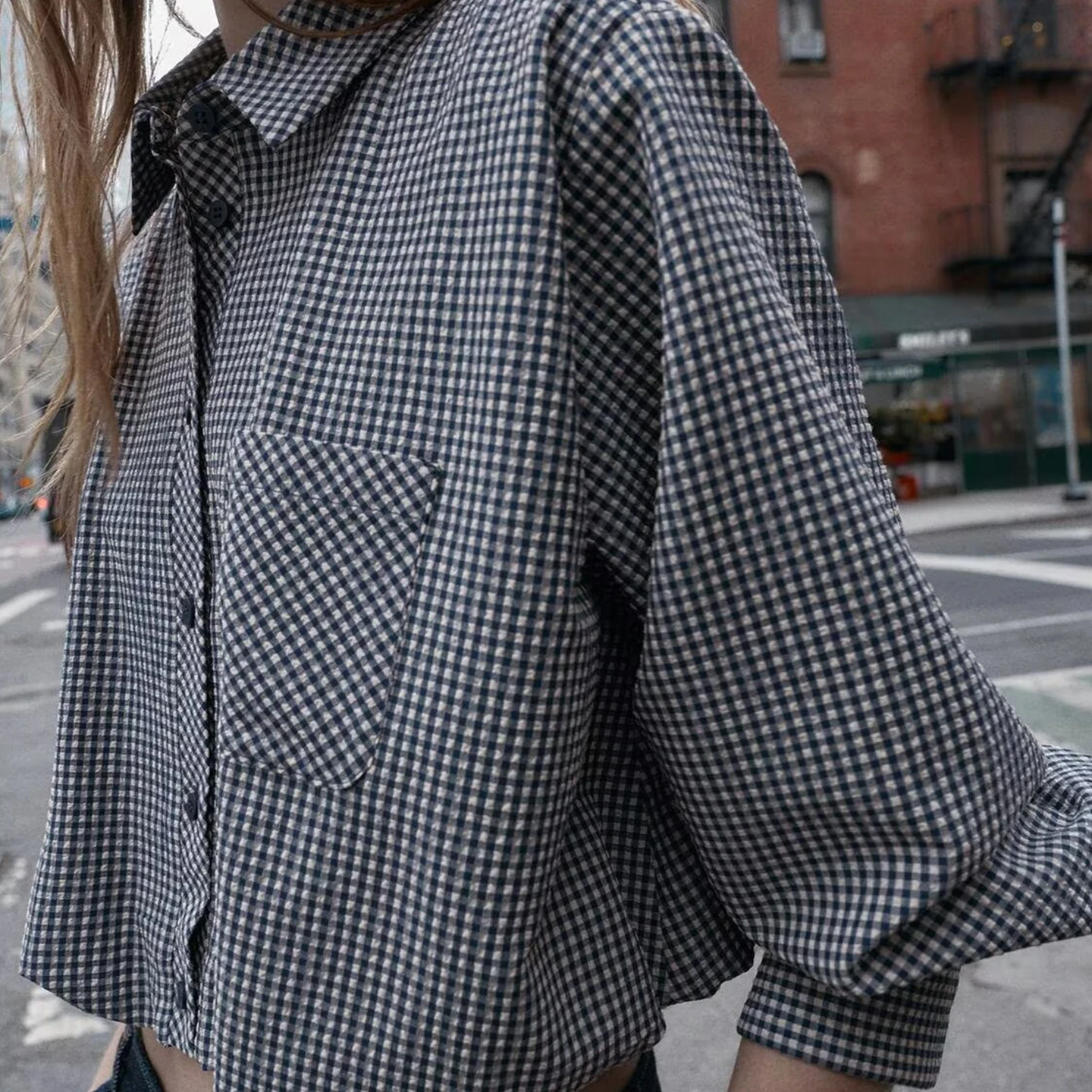 ファッショナブルなカジュアルな格子柄バルーンスリーブ、レディース、多用途、2025年秋、Zロングスリーブ、ロング丈オープンカーディガン