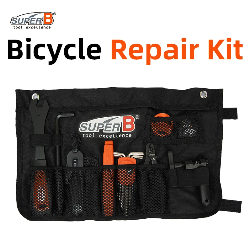Super B Bicycle Professional Repair Tool Sets Pedal/Hex/Spoke Wrench 15 pcs Tool Roll Repair Kit TBB100