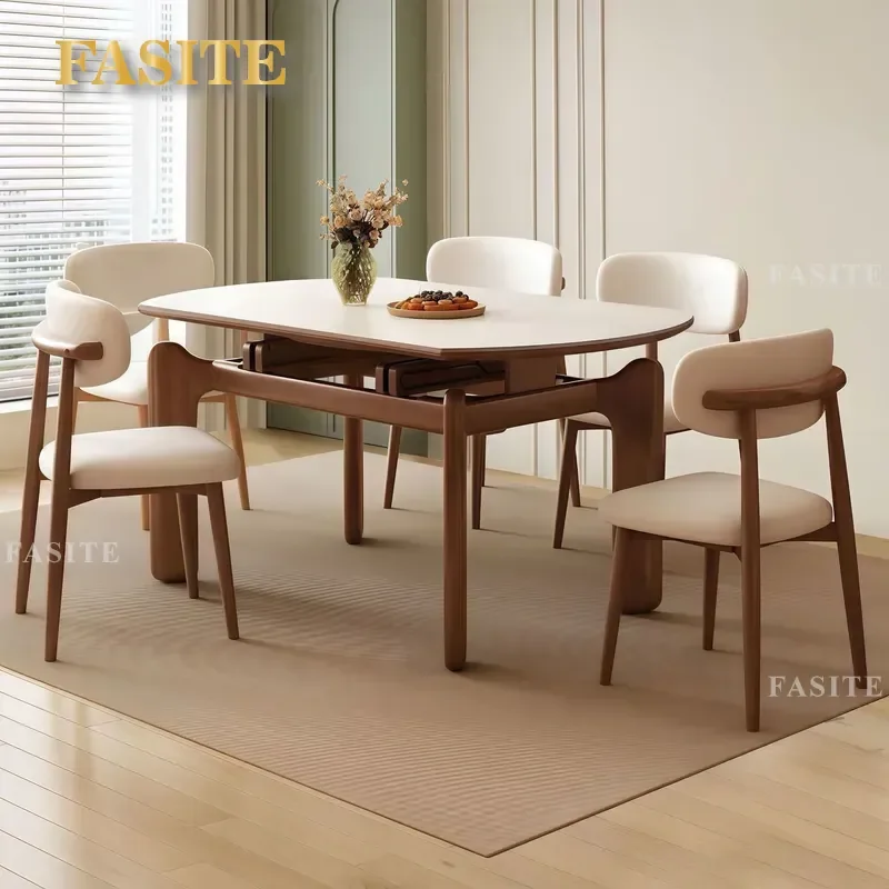 For Medieval Solid Wood Rock Slab Retractable Dining Table Variable Round Size Household Eating Table 2026 New