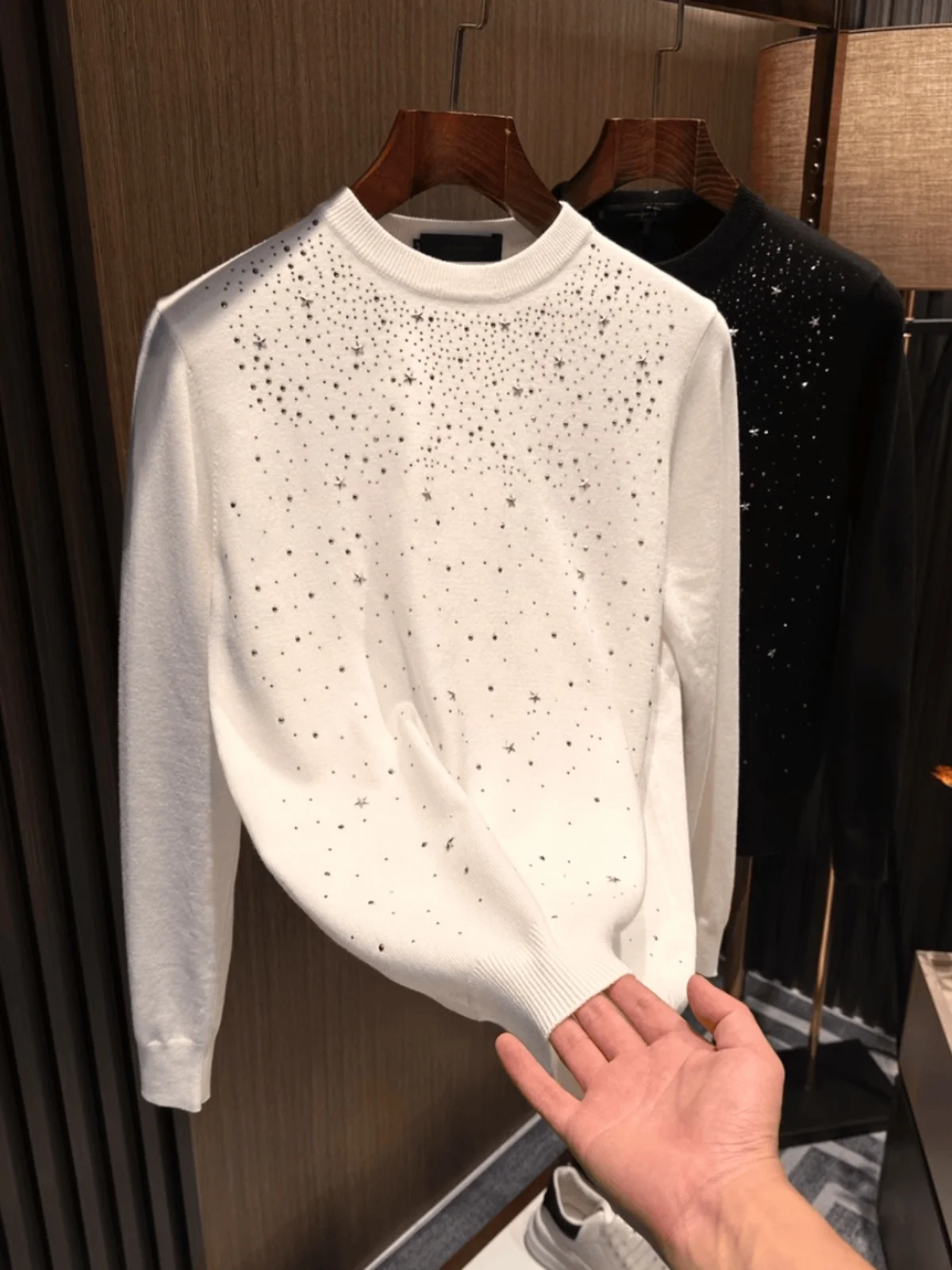 

Autumn Winter New Sle Men's round Ne Slim Fit Knitted Sweater Trendy Brand Warm Full Sve Head over Heels Diamond Embel...