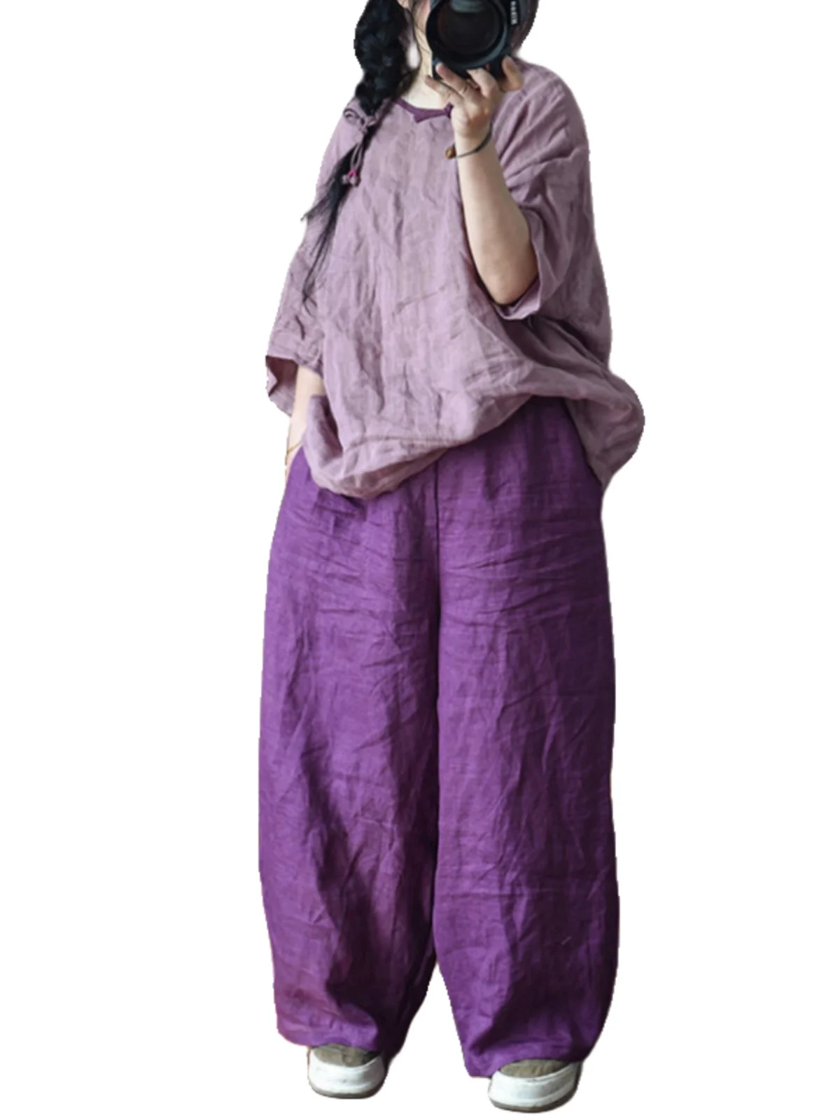 Retro Waed Denimowe Spodnie z Szerokimi Nogawkami Elastyczna Talia Luźne Casualowe Spodnie Proste w Stylu Zen Damskie Letnie Wygodne Lniane Spodnie