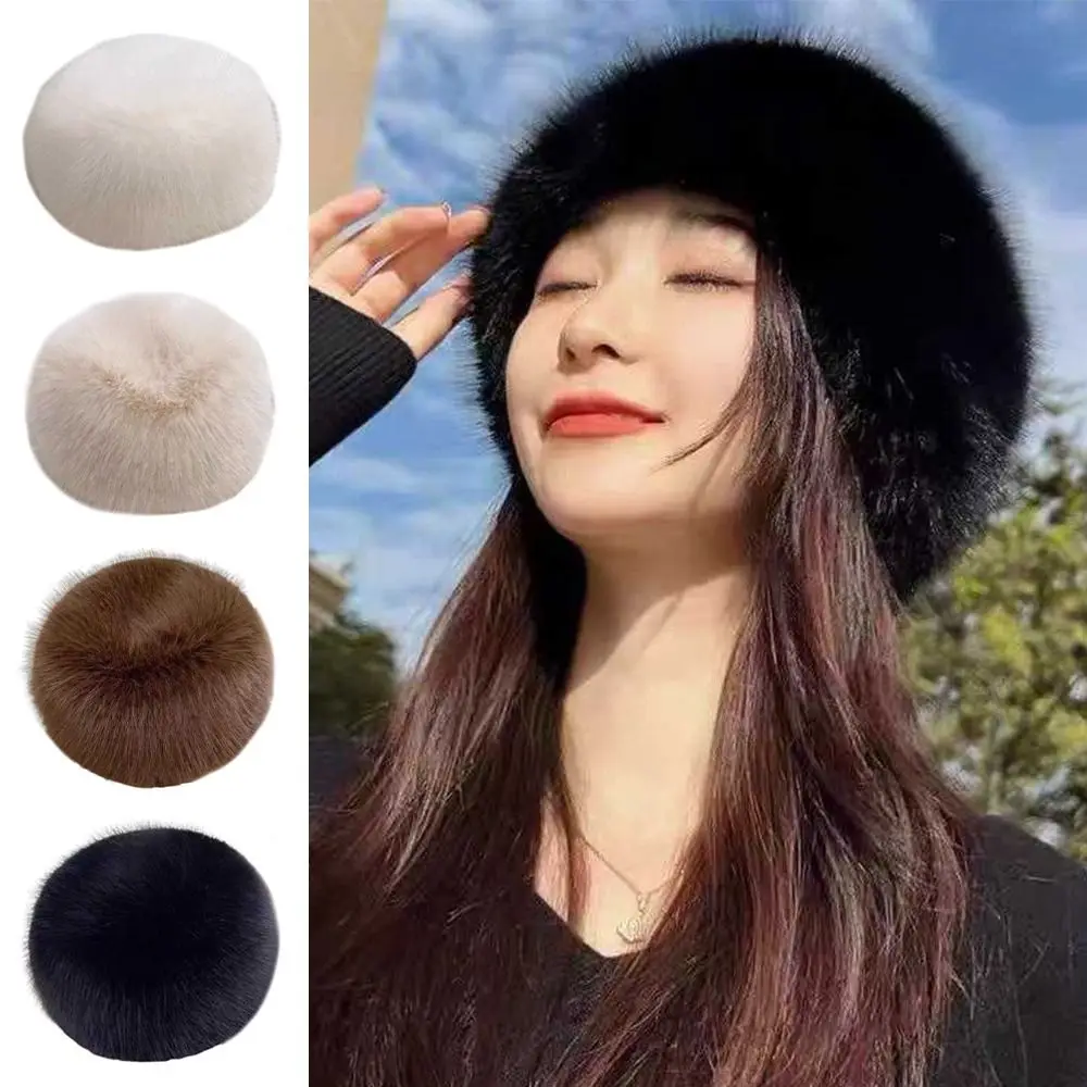 Smooth Mongolian Fluffy Hat Thickened Fur Fluffy Texture Warm Bucket Hat Ear Protection Round Top Winter Hat Ladies Headwear