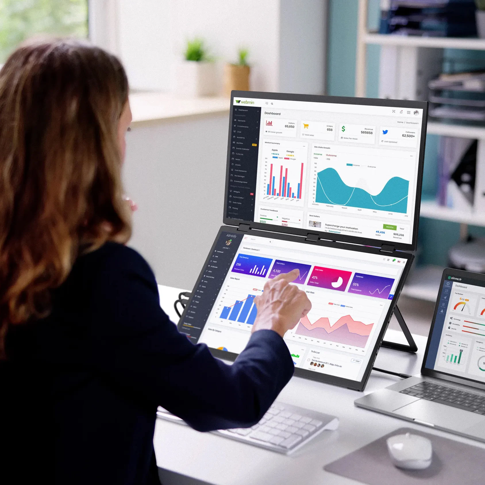 شاشة UPERFECT Delta Max Touch مقاس 18.5 بوصة ومعدل تحديث 100 هرتز، شاشة تعمل باللمس قابلة للطي وشاشة كمبيوتر محمولة مزدوجة مع منفذ USB C ومنفذ HDMI صغير للكمبيوتر الشخصي وماك والهواتف