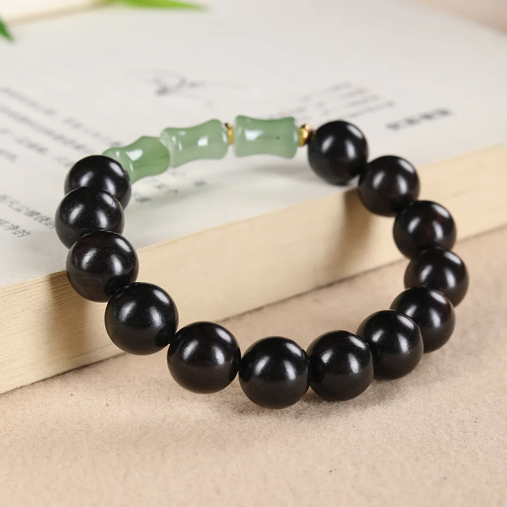 

Natural Ebony DIY Green Aventurine Bamboo Joint Single Loop Bracelet Wooden Prayer Bead Jewelry for Women Couples Gifts