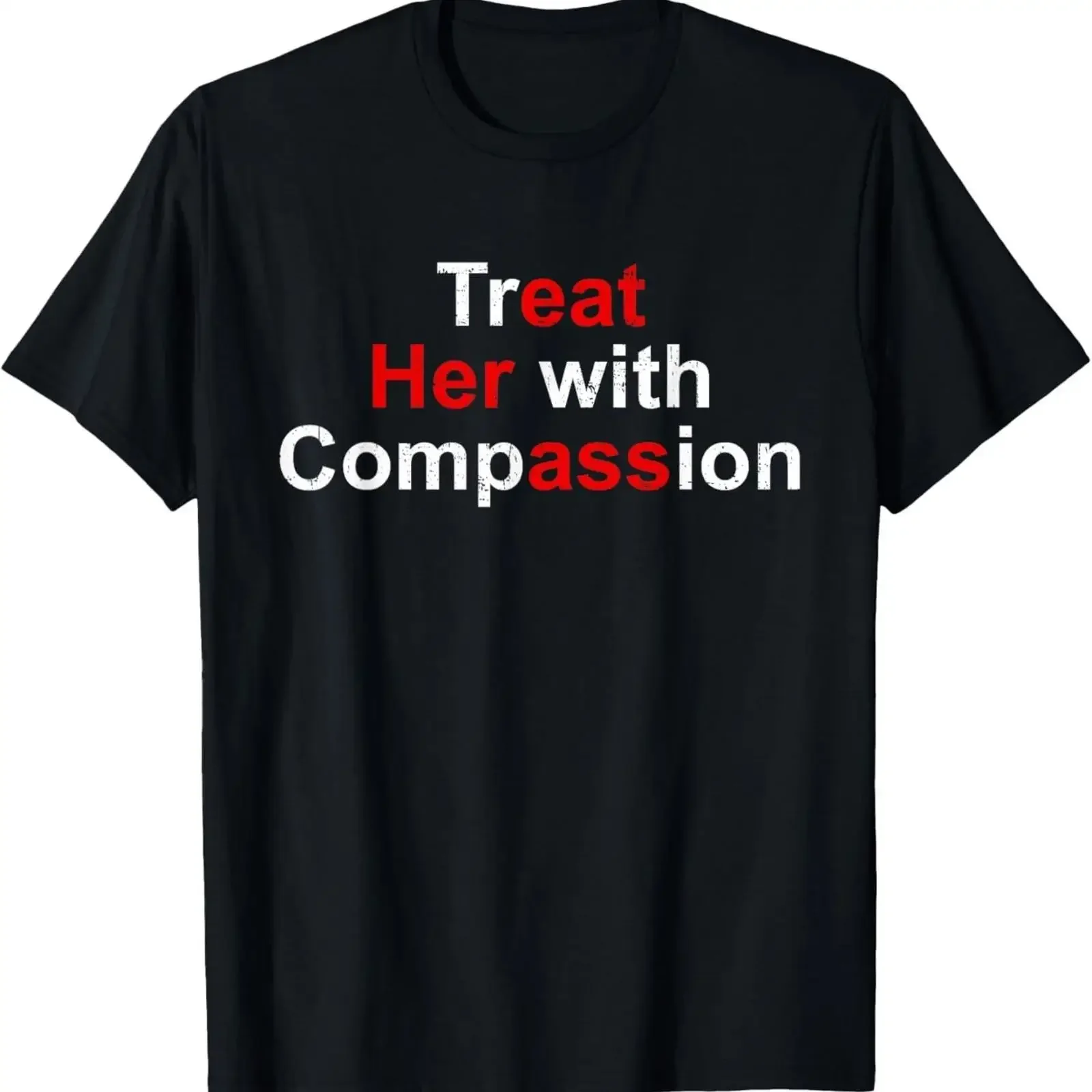T-shirt « Traitez-la avec compassion » vintage, graphique délavé, mode unisexe, vêtements de créateur, respirant, doux, homme