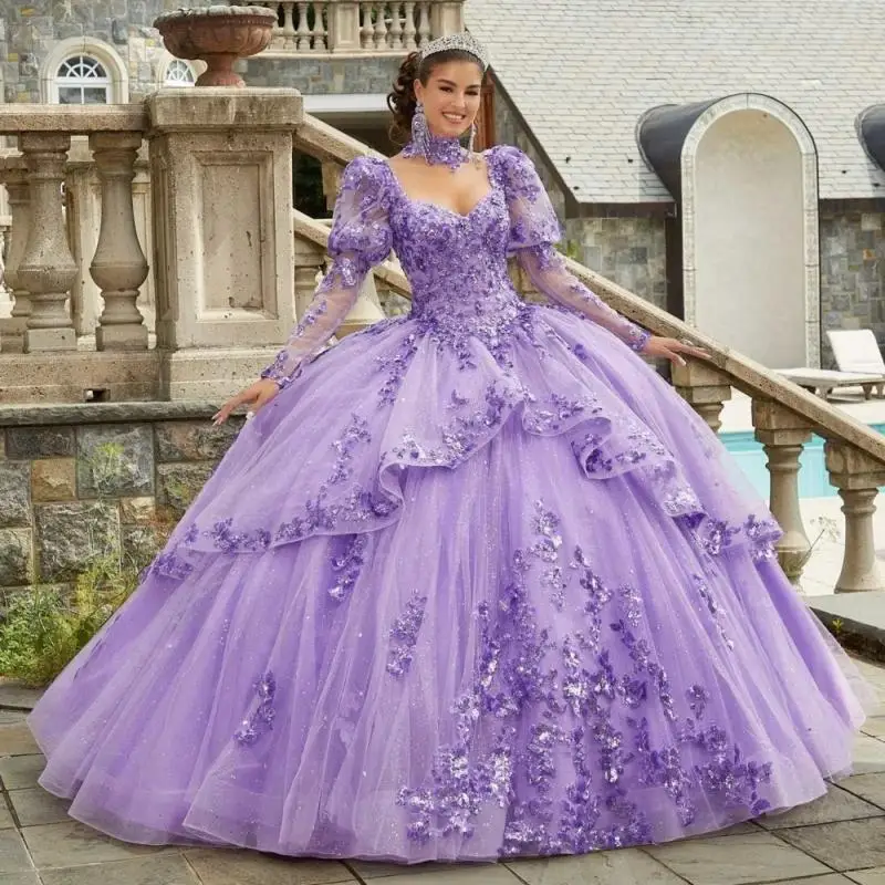 Vestido rojo de manga larga para quinceañeras, vestido de fiesta glamuroso con forma de corazón, apliques brillantes, vestido de fiesta 16 personalizado, 2025