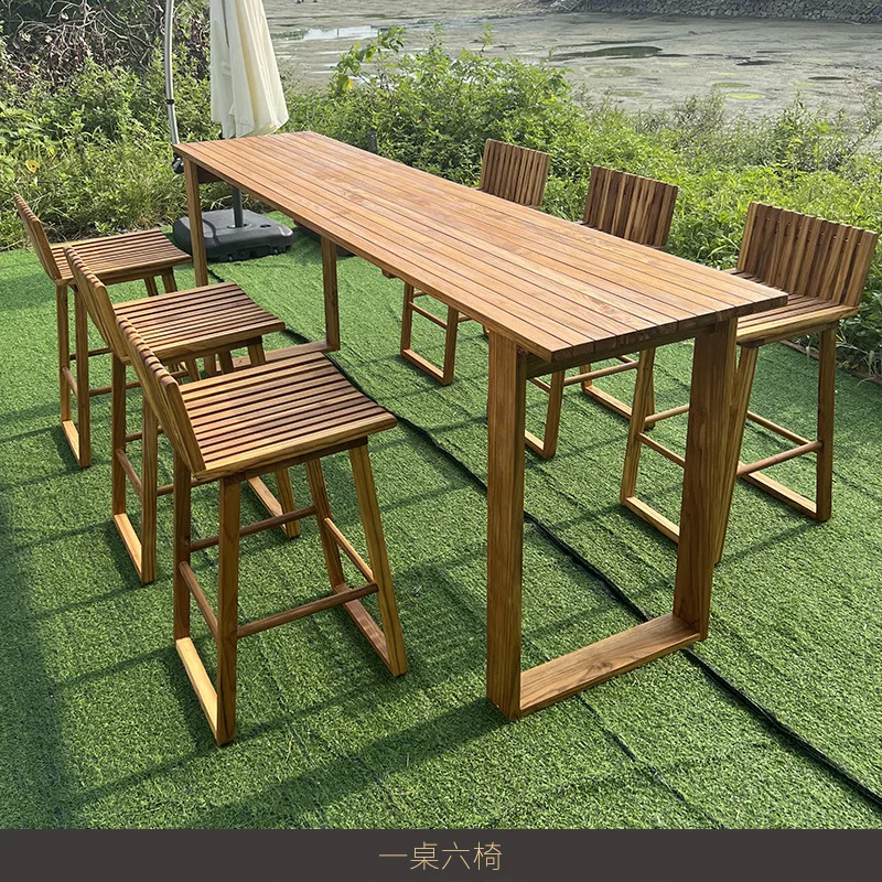 Outdoor Open-air High Solid Wood Outdoor Courtyard Club Restaurant Teak