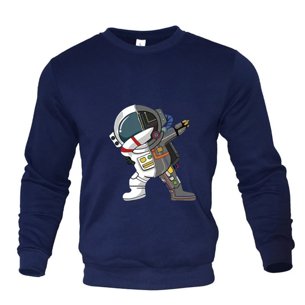 New Cartoon Astronaut Print Women Men Pullover Round Neck Tops Loose Harajuku Long Sleeves Clothing Korean Casual