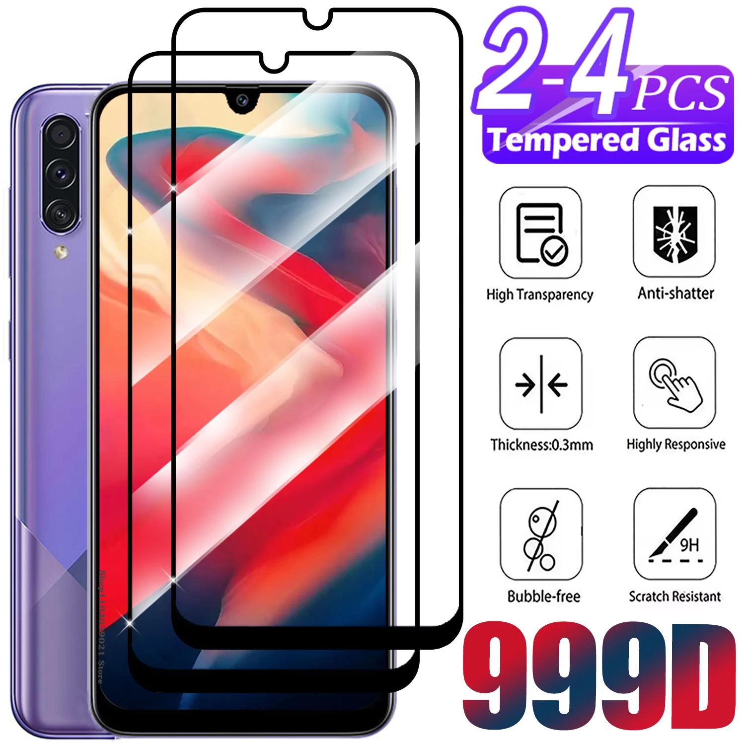 2/4Pcs Tempered Glass For Samsung Galaxy A10 A20 A30 A40 A50 A60 A70 A80 A90 4G 5G Screen Protector Glass Film for Samsung A30s