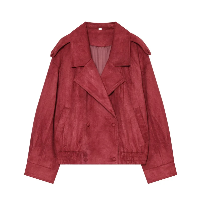 Women's new suede-like leather strap aviator jacket, biker-style fashionable short double-breasted top for women, 2026 new