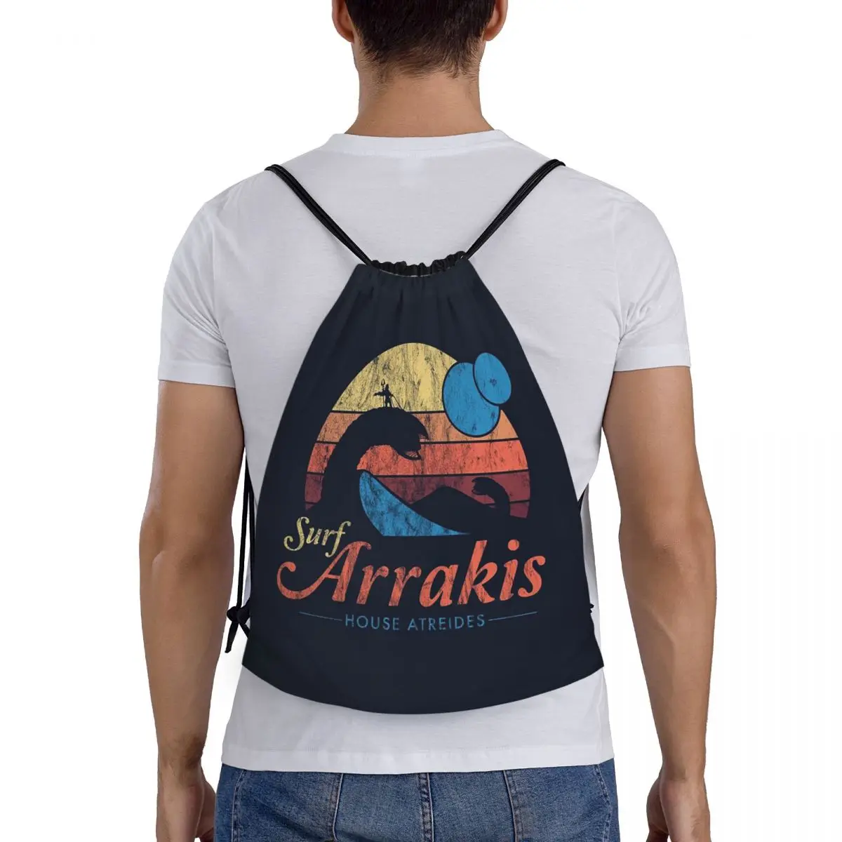 

Visit Arrakis Distressed Surf Dune Sci Fi Backpacks Fashion Drawstring Bundle Pocket Sports Bag Book Bags for Travel Students