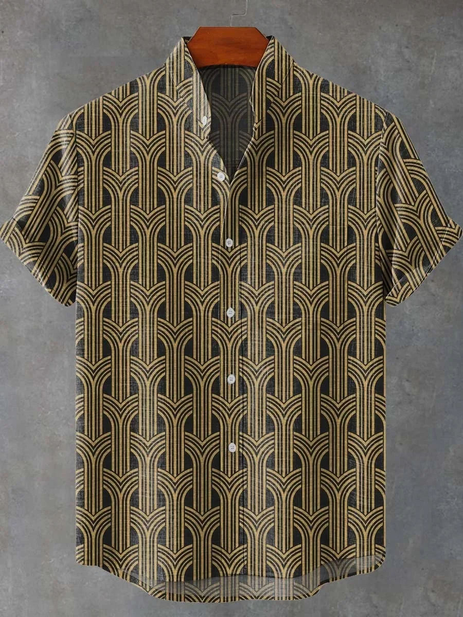 

New men's art-print clothing, simple patterns, high-quality men's wear, casual linen short-sleeved shirts, fast delivery
