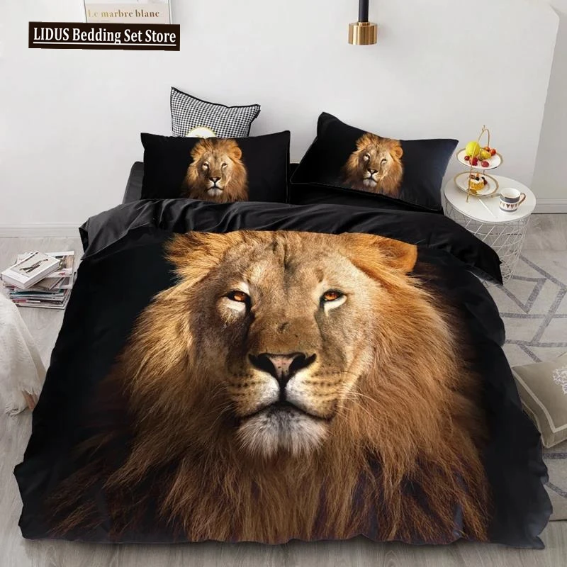 

3PCS Wolf Tiger Lion Animal Pattern Bedding Sets Home Bedclothes Super King Cover Pillowcase Comforter Polyester Bedding Set