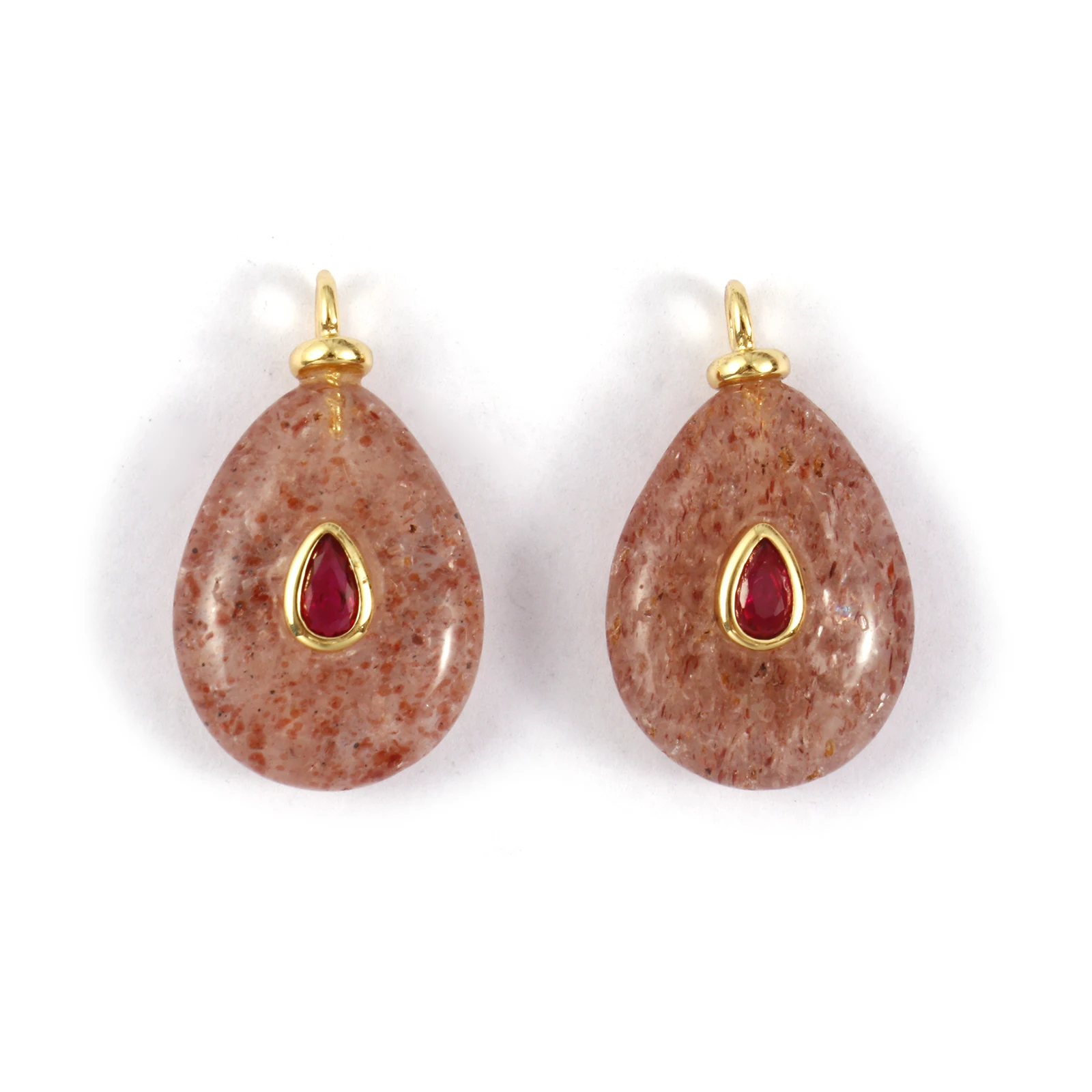 1 Piece Brass & Cubic Zirconia Natural Stone Geometric Charms 18K Gold Plated Olivary Round Pendant For DIY Necklace Making image 3