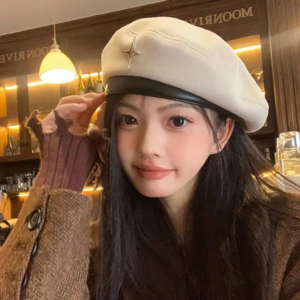 Fashion British Style Star Beret Y2K Woolen Newsboy Cap Korean Style Brown Artist Hat Streetwear 5