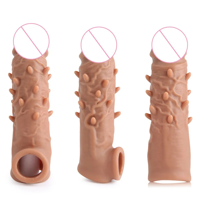 Reusable Penis Extender Cock Rings Delay Ejaculation Penis Condoms Dick Sleeve Silicone Glans Cover Enlargement Sex Toys For Men