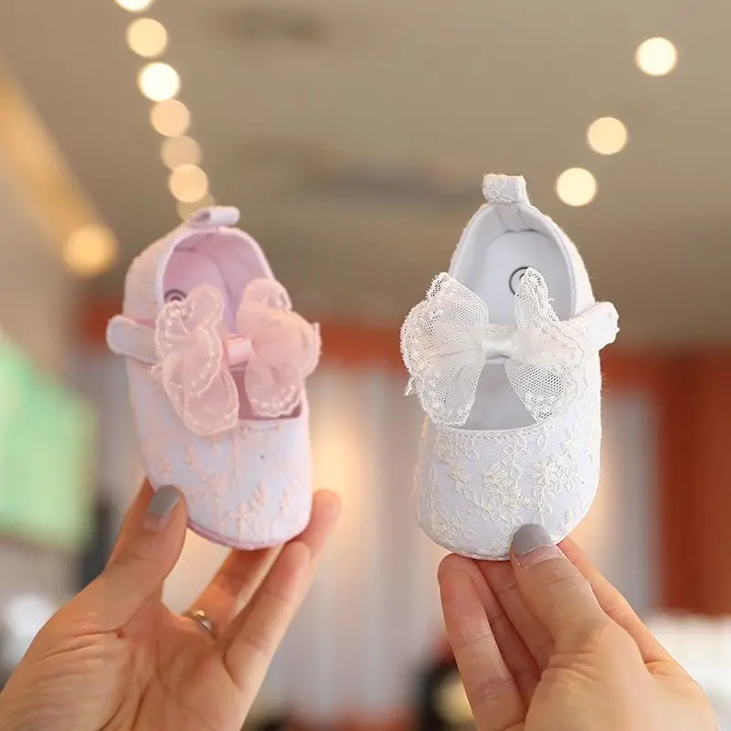 Newborn Baby Girls Shoes Embroidered Bow-knot Cute Anti-Slip Infant Toddler Soft Sole Princess Shoes for Christening 0-18Months