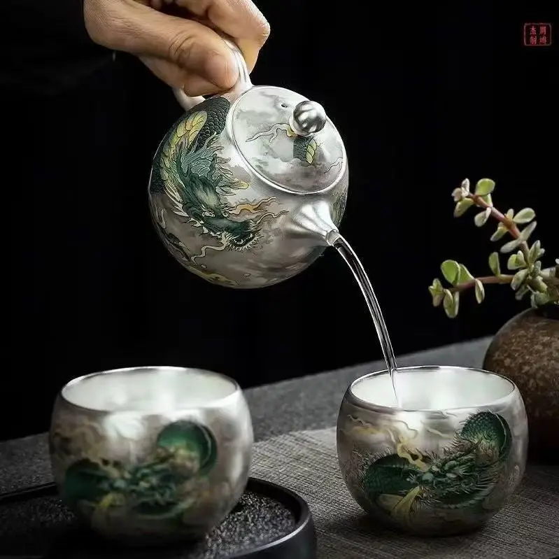HYS gilt silver tea set kung fu tea set one pot two cups tea set suit