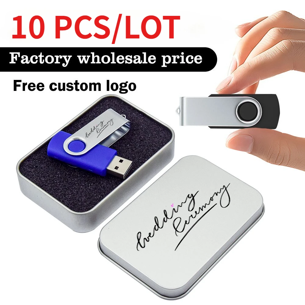 Lote de 10 Unidades de Memoria USB con Estuche Personalizado Gratuito, 4GB 8GB 16GB 32GB USB2.0 de Alta Velocidad, Memoria USB Metálica Giratoria de Colores