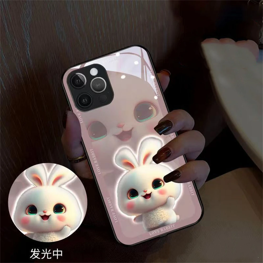 

3D Bunny LED Calling Light Flash Phone Case For Samsung S24 S23 S22 S21 S20 FE Note 10 20 Plus Ultra A54 Smart Luminous Cover