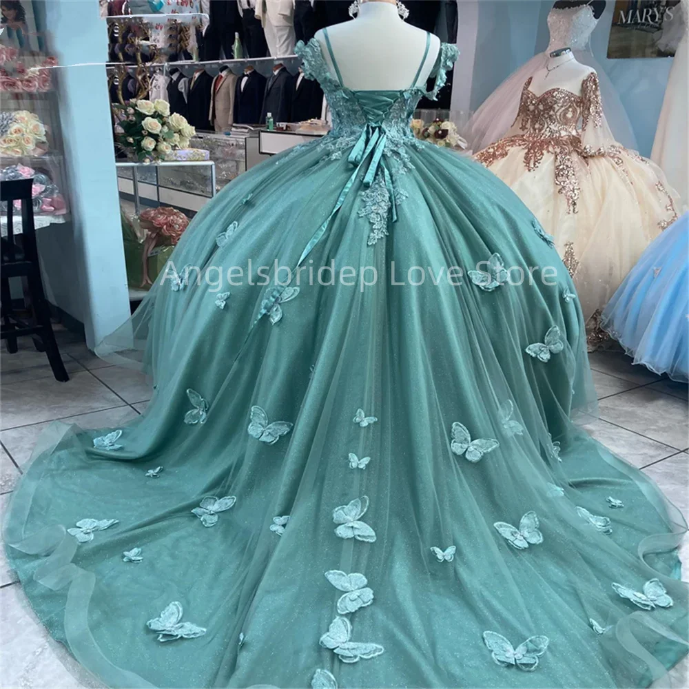 Angelsbridep Sage Green Ball Gown Quinceanera Dresses Princess Birthday Party Gown Vestidos De Fiesta With 3D Butterfly