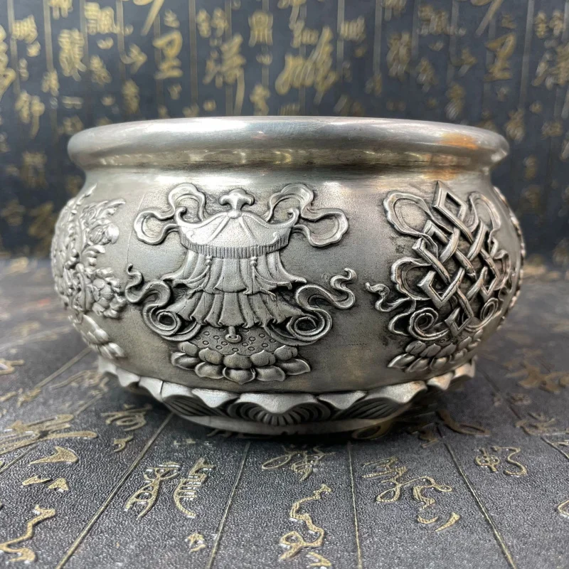

Antique Large Copper Eight Treasures Relief Bowl Eight Treasures Jar Craft Ornament Miscellaneous Items