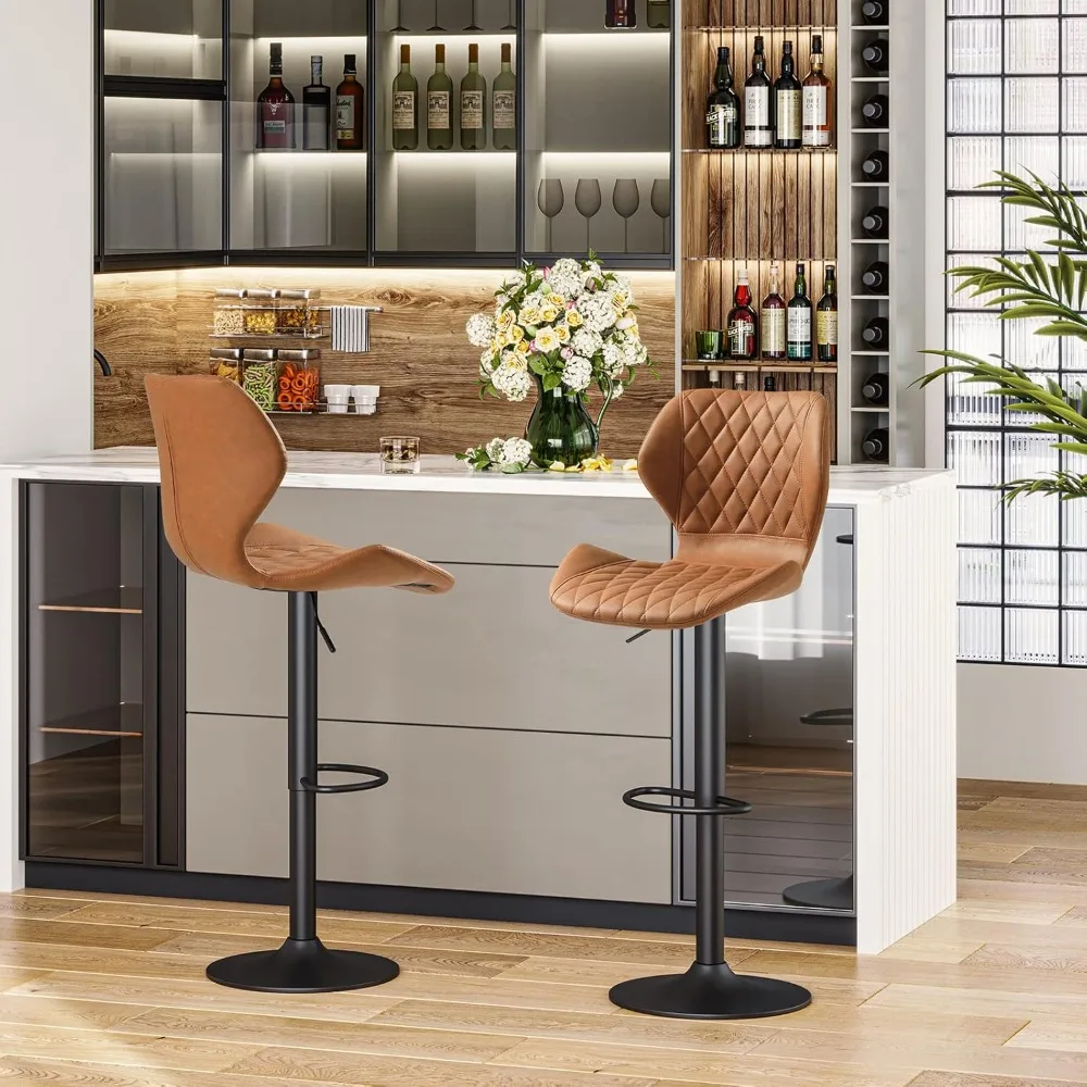 Leather Bar Stools, Breakfast Bar Stools, Swivel Adjustable Bar Chairs for Kitchens
