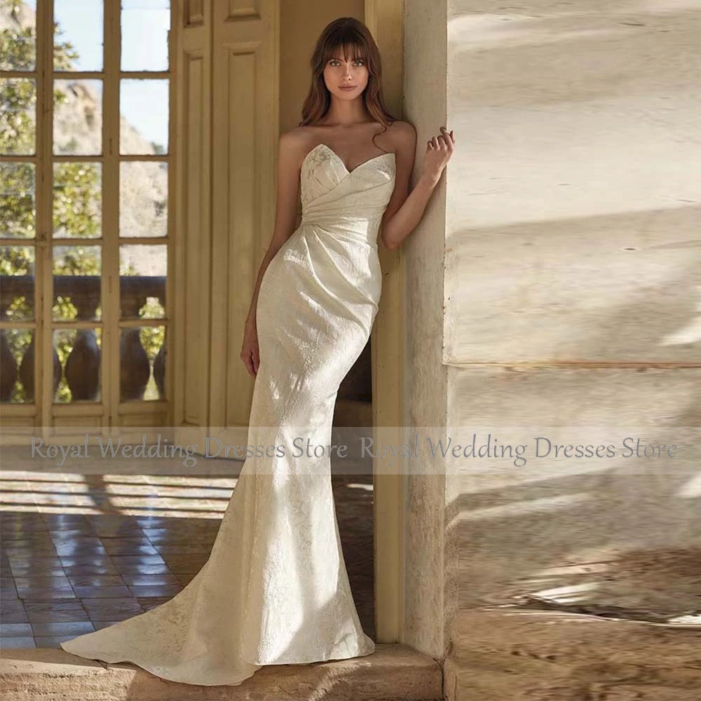 Boho Bohemian Gown White Lvory Satin Pleat Mermaid Sweetheart Floor Length Dresses Gowns for Women 2024 Bride