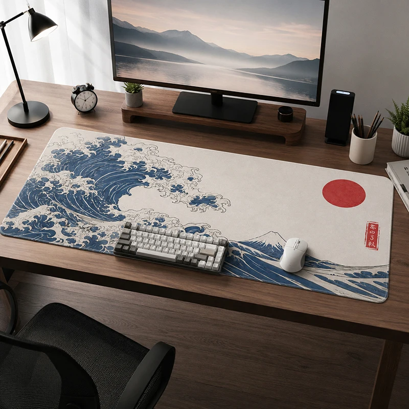 Mouse Pad Gamer Blue Wave Mount Fuji Red Sun printon demand New Mousepad XXL Desk Mats Playmat Office Non-Slip Gaming laptop