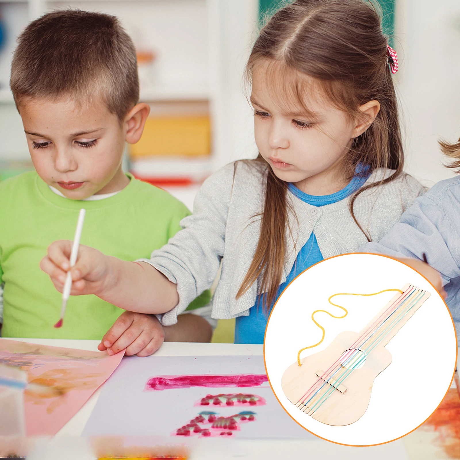 

4 Sets Children's DIY Guitar Guitars for Kids Blank Project Unfinished Musical Instrument Unpainted Wood