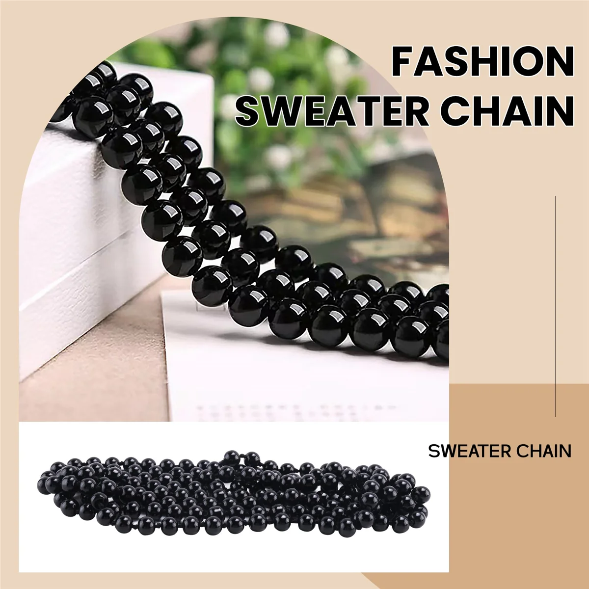 FZFZ ファッション フェイク パール ロング セーター チェーン ネックレス - ブラック