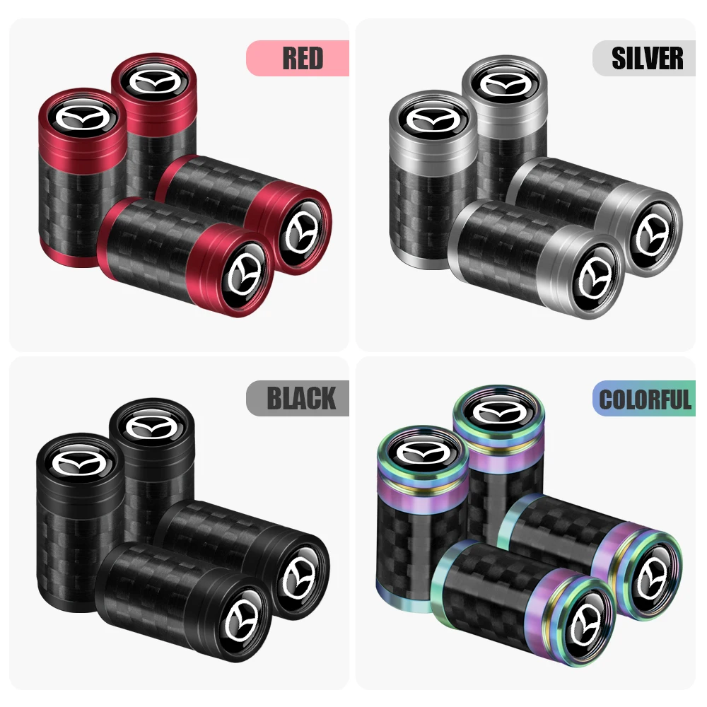 4pcs Metal Carbon Fiber Car Wheel Tire Valve Caps Covers Auto Accessories For Mazda 3 7 Atenza Axela Demio CX2 CX4 CX5 CX6 MS