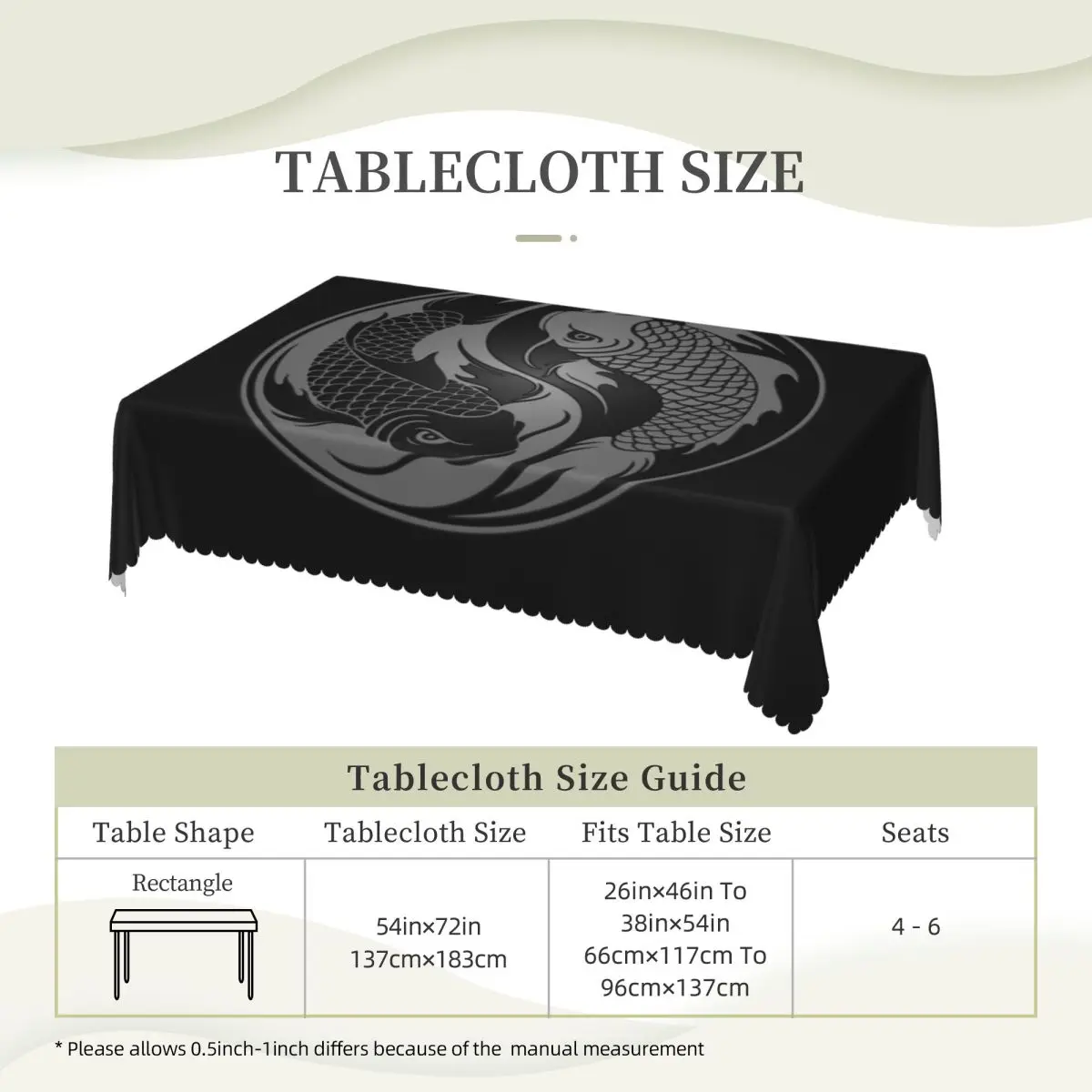 Gray And Black Yin Yang Koi Fish Customized Rectangular Tablecloth Oilproof Table Cover for Dining Events Table Cloth