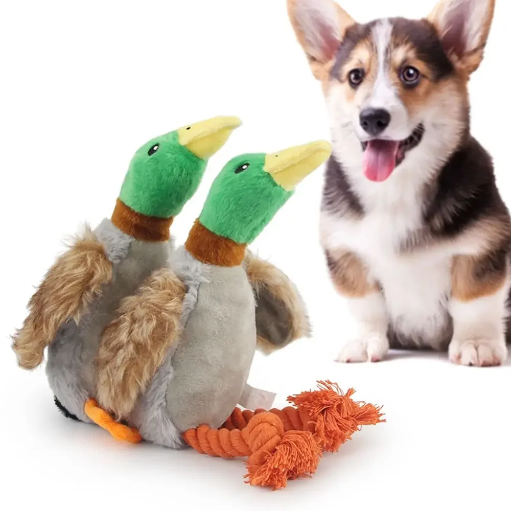 

Cute Plush Duck Sound Toy Stuffed Squeaky Animal Squeak Dog Toy Cleaning Tooth Dog Chew Rope Toys Pet Dog Accessories Toys