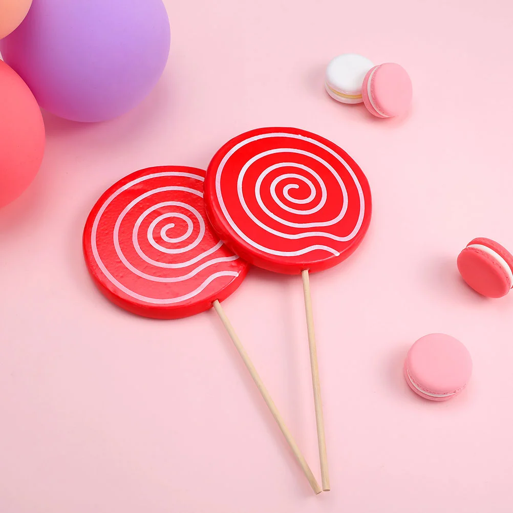 4 Pcs Simulation Lollipop Red Swirl Candy Flag Lollipops Giant Decoration Festival Prop Model Child