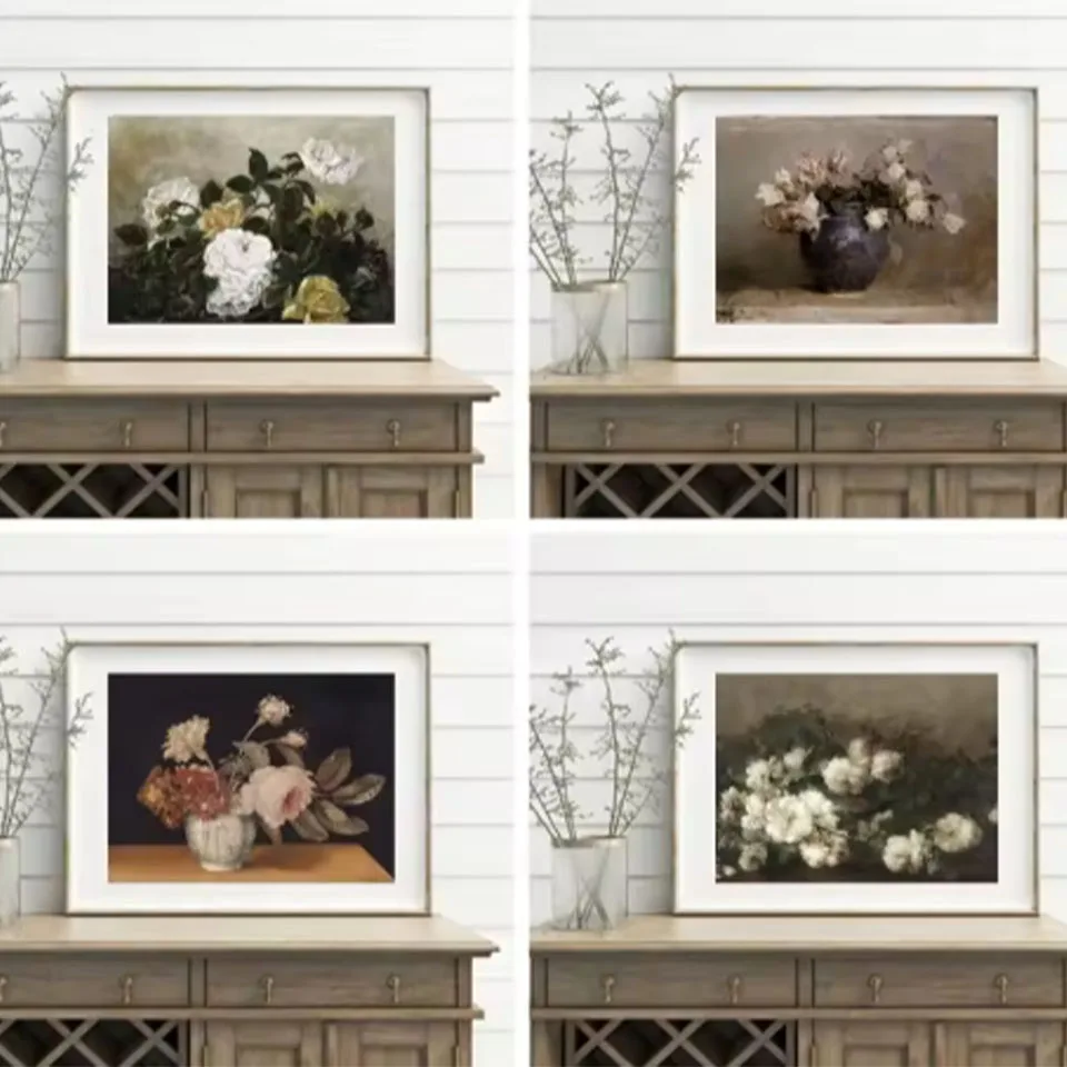 

Flower 5DDIY Diamond Painting Yellow White Rose Green Leaf Retro Mosaic Embroidery Cross Embroidery Home Decoration