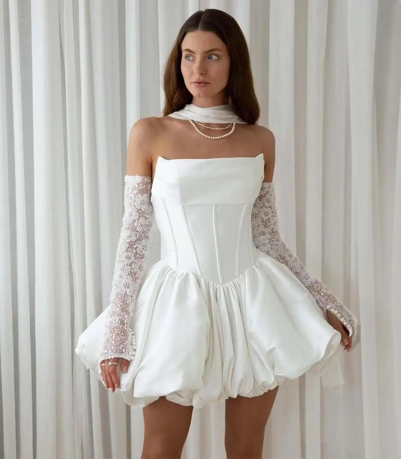 

Short Satin Homecoming Dresses for Teens Ruched Strapless Cocktail Party Gown Corset Prom Dress