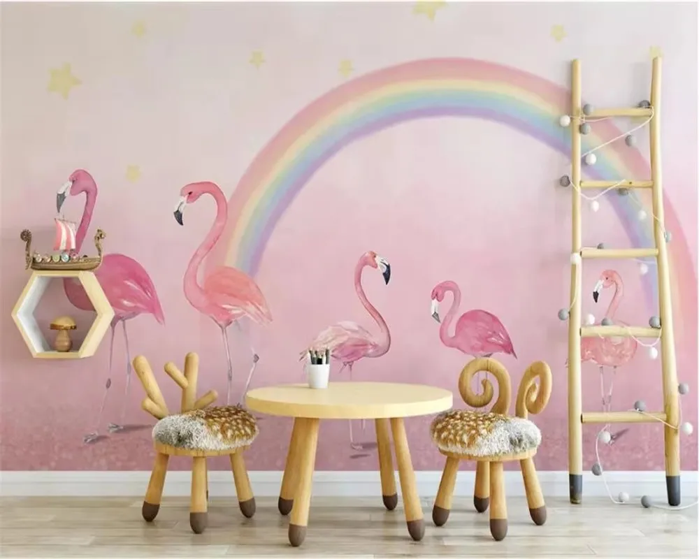 Custom 3d วอลล์เปเปอร์ urban แฟชั่นสาวเครื่องมือห้องนั่งเล่นห้องนอนมือวาด flamingo เด็กห้องวอลเปเปอร์ตกแต่งบ้าน