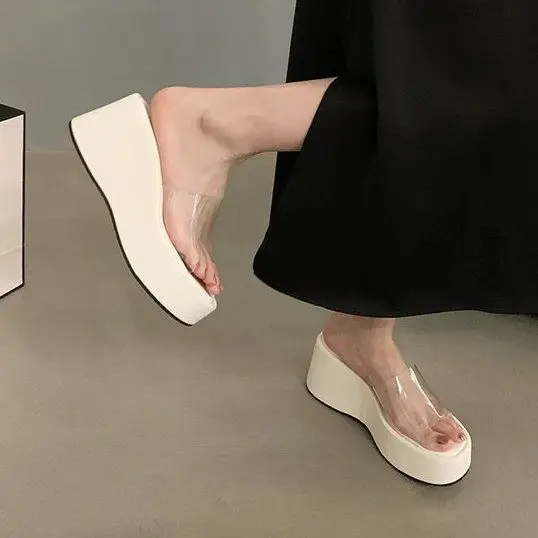 2025 Summer Chunky Woman Slippers Fashion PVC Transparent sandals Platform Wedges Heel Slides Ladies Casual Outdoor Beach Shoes view 3