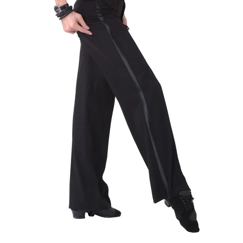 Pantalons de danse latine pour hommes, pantalons latéraux noirs pour salle de bal, Tango Cha Cha Salsa, vêtements de danse, vêtements de compétition et de Performance DN4203