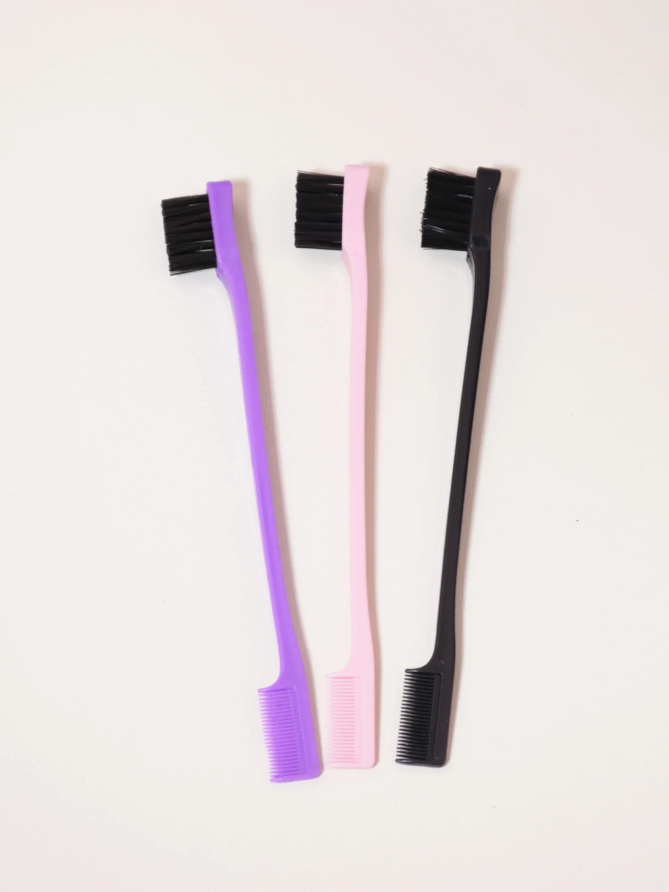 Dual-Use Eyebrow Brush & Stray Hair Comb  Boar Bristle, Flyaway Tamer, Hair Finishing Tool for Women (3PC)