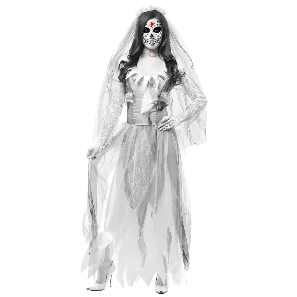 Turn Into Spooky Ghosts Bride With Costume Skin-Friendly Polyester Non-Toxic Halloween Costume Dress